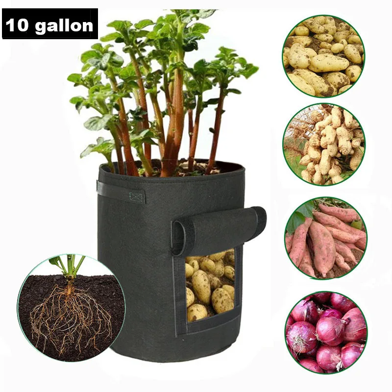 

10Gal potato bag pots for plants and flowers Flower pots Planting pot plants growing bag Non-Woven fabric home garden tools A1