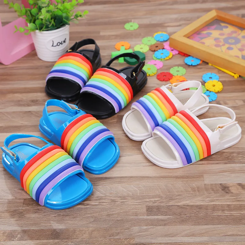 Радужная прозрачная обувь детские сандалии для мальчиков и девочек Нескользящие