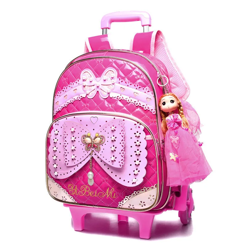 6 wheels rose red Школьные сумки с колесами Mochilas, детские милые рюкзаки, 6 детских чемоданов на колесиках для девочек, рюкзак на колесиках для детей 6-10 лет, Escolar - Цвет: 6 wheels rose red