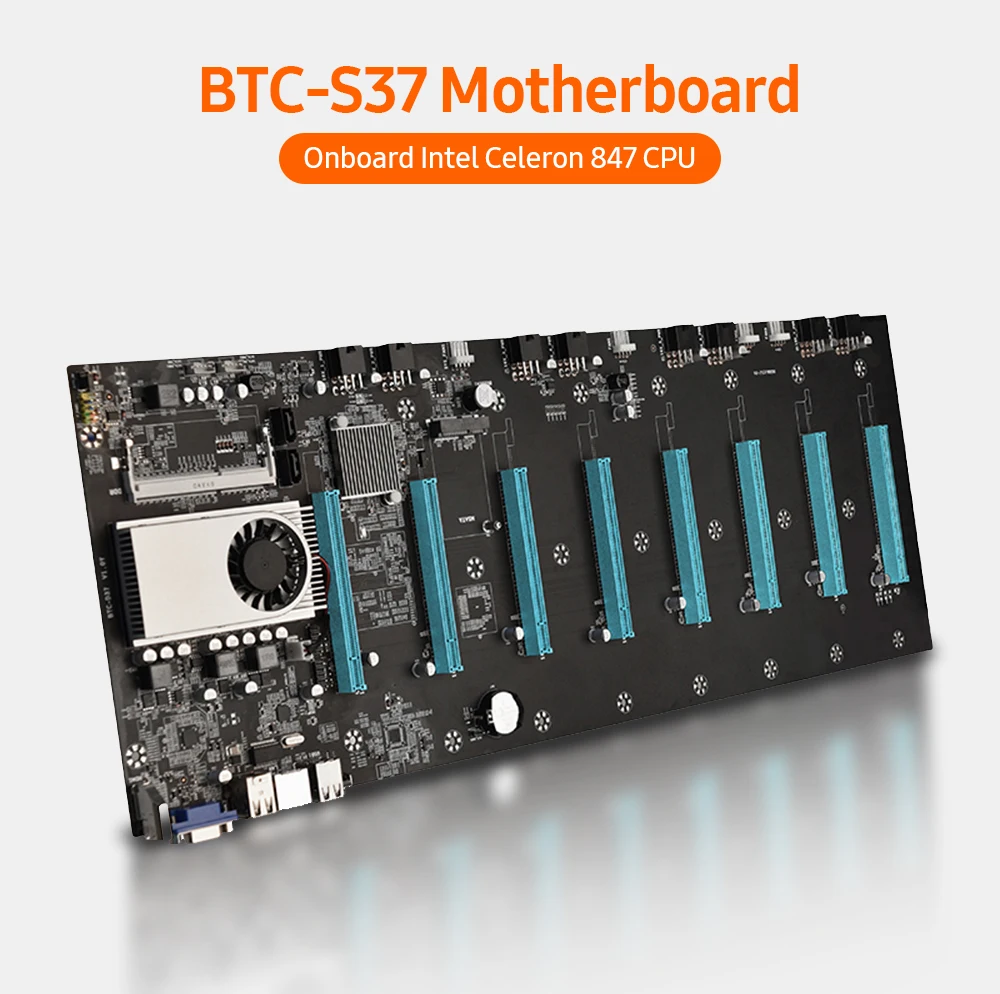 

BTC-S37 материнская плата со встроенным процессором Celeron 847 CPU 8 PCI-E 16X Слоты гигабитная сеть VGA порты Поддержка 8 графических карт