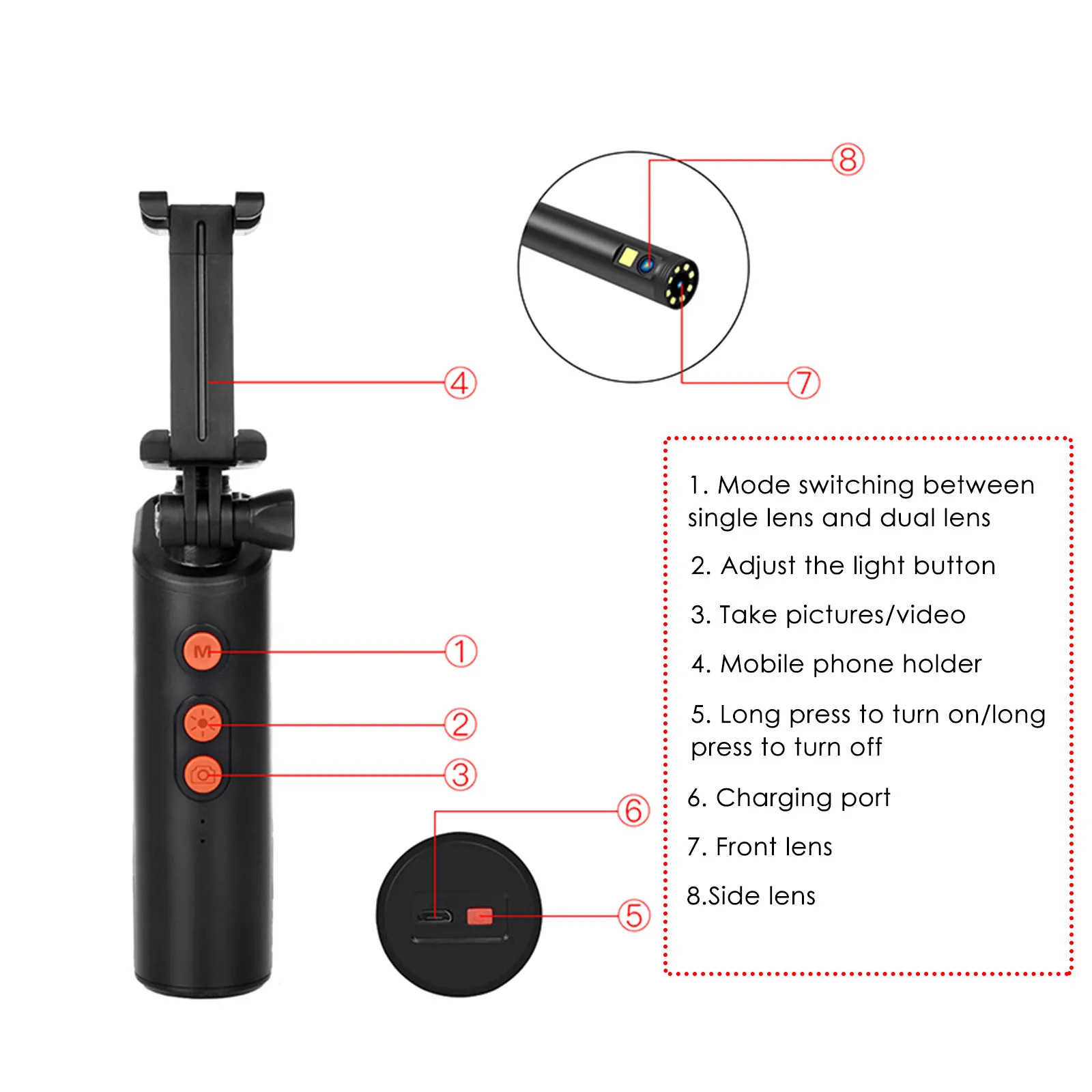 

New Waterproof 9 LED 8mm Borescope 1080P Dual Lens Camera WIFI Borescope 2M/5M/10M Cable for Mobile Phone Holder