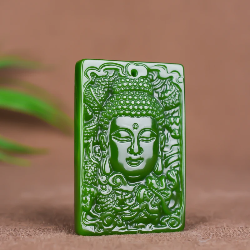 

Natural Green Jade Buddha Head Pendant Necklace Chinese Hand-carved Charm Jadeite Jewelry Fashion Amulet Gifts for Women Men