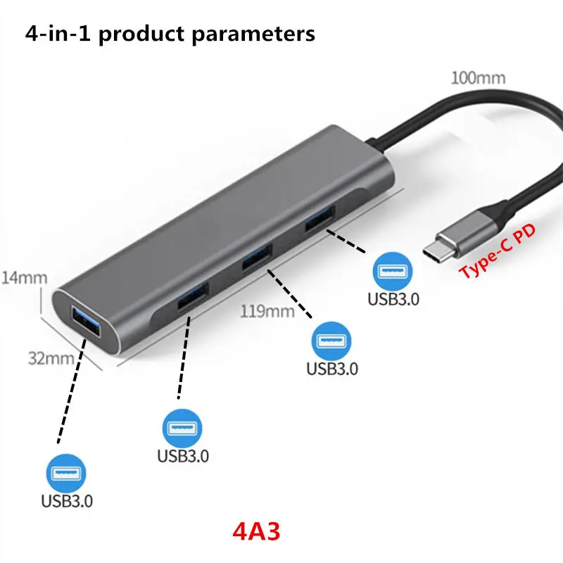 4 в 1 концентратор для Xiaomi huawei ноутбук samsung S8 9+ 10 USB-C к HDMI док-станция PD адаптер питания быстрая зарядка для huawei P30 - Цвет: Grey