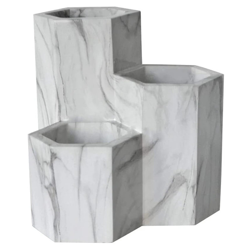 

Office Home Personalized Pen Holder Makeup Brushes Vase Storage Box with Marble Grain Desk Container Tool