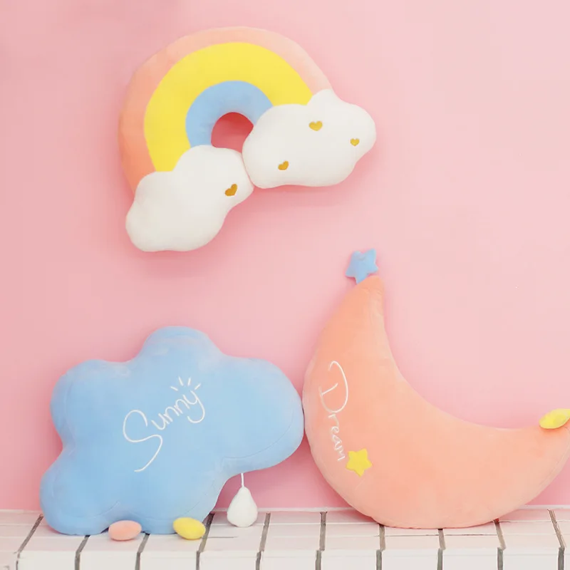 Throw Embrace Pillow Rainbow Cloud Lovely Pink Soft Cushion Sofa Living room Home Decor Solid Color Princess Plush Toy Cushions | Дом и сад