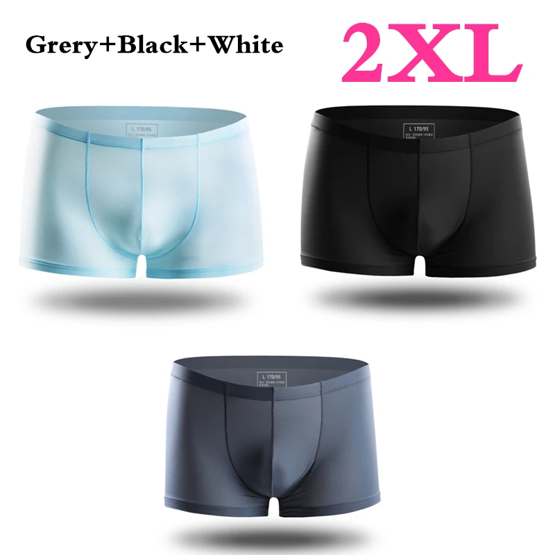 Black Blue Grey XXL 3 шт., Xiaomi mijia, летние, ультра-тонкие, мужские трусы, шелк льда, бесшовные, мужские боксеры, одноцветные, полупрозрачные, дышащие трусы - Color: Black Blue Grey XXL