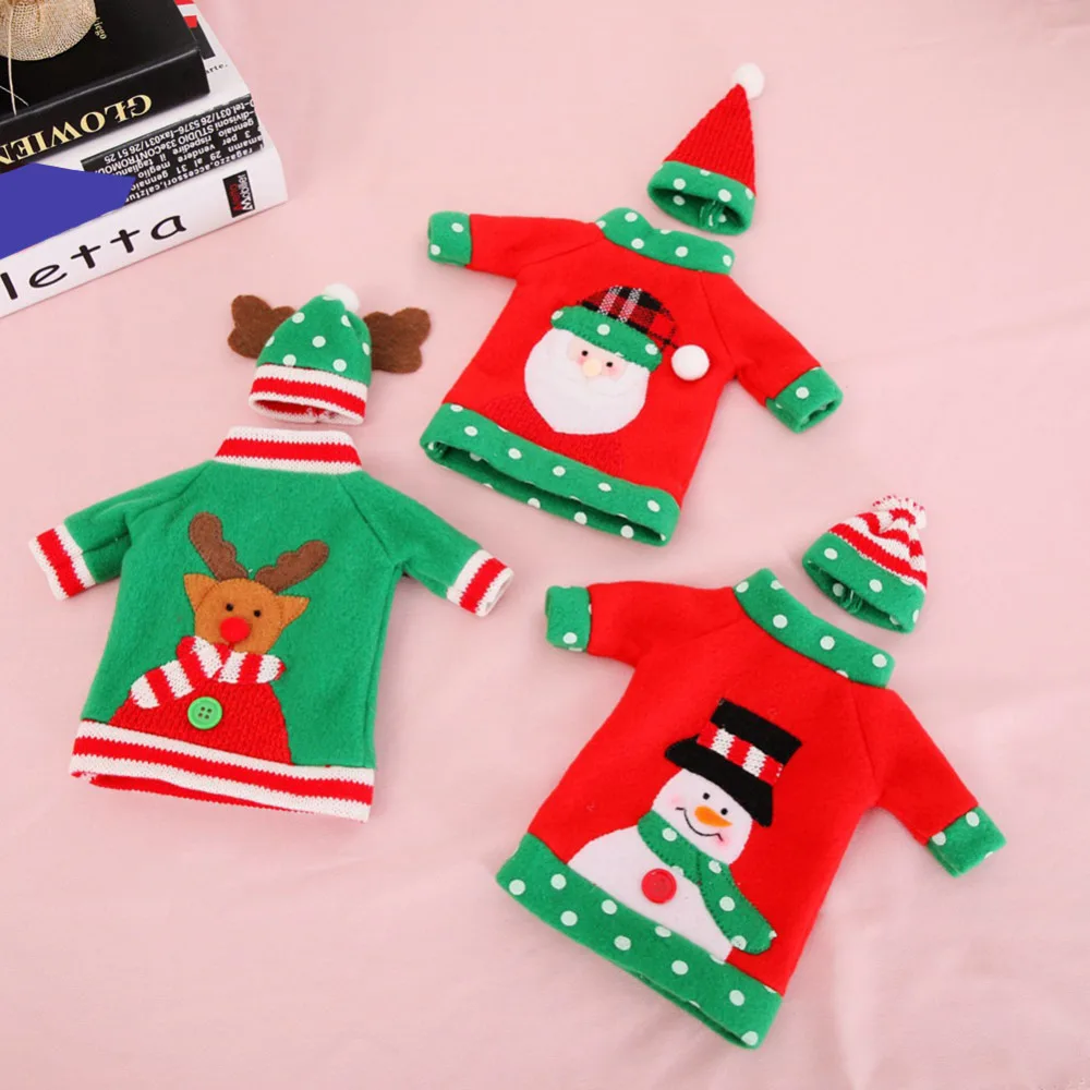 Вязаный свитер Рождественские декоративные наборы для бутылок вина в виде Санты