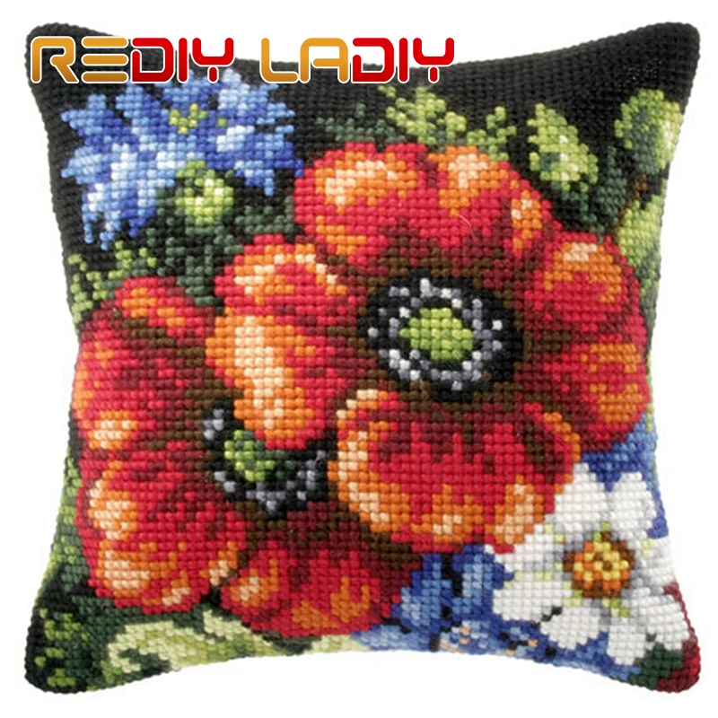 Крестиком подушки садовые цветы объемной пряжи перекресная строчка Наборы