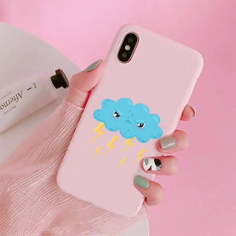 

Cute cartoon cloud sun pattern Phone Case Candy Color for iPhone 6 7 8 11 12 s mini pro X XS XR MAX Plus