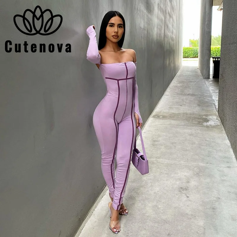 

CuteNova Basic Bodycon Jumpsuit For Women‘s Clothing Casual Pink Fitness Rompers 2021 Playsuit Activity Streetwear Overalls