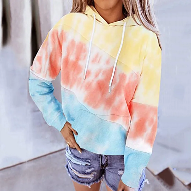 

Autumn Patchwork Hooded Sweatshirts Women Winter Long Sleeve Casual Pullovers Lady Drawsting Sweatshirt Tops