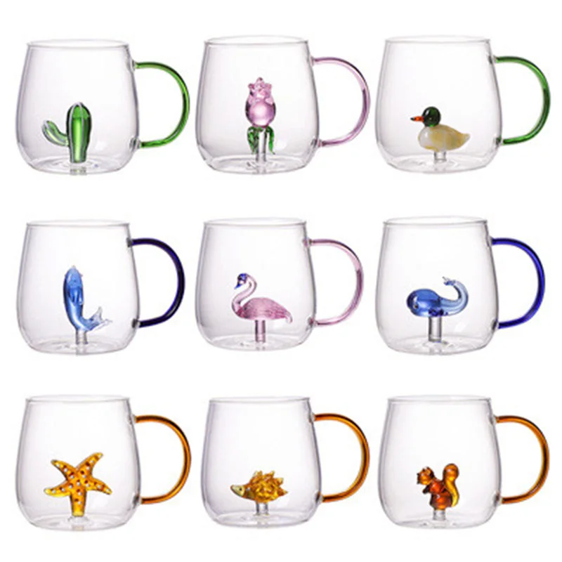 Vaso de vidrio con forma de Animal de dibujos animados para el hogar, vaso de una sola capa de vidrio de borosilicato alto para sala de estar con invitados, vaso de bebida fría de jugo
