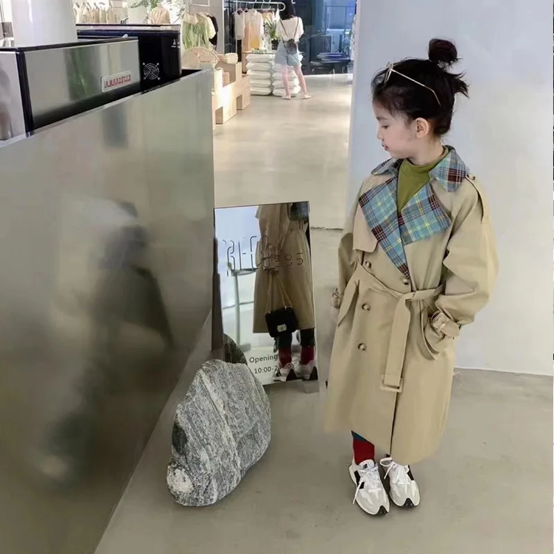 

Детские куртки для девочек, Новинка осени 2021, корейский двубортный тренчкот для девочек с поясом, Блейзер, куртка