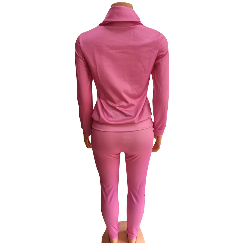 

Pink Letter Print Turtleneck Long Sleeve Sweatshirt and Sportswear Jogger Pant Activewear Autumn Winter Sporty Two Piece Outfits