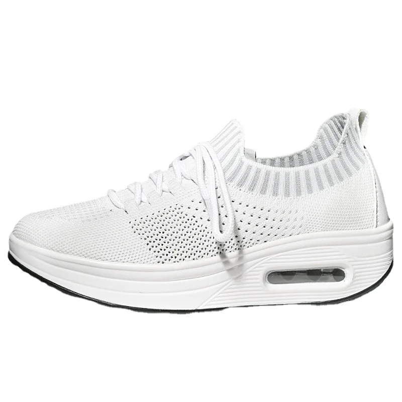 

Breathable Knitted Women Height Increase Swing Shoes Air Cushion Ladies Outdoor Sneakers Thick Sole Casual Travel Shoes