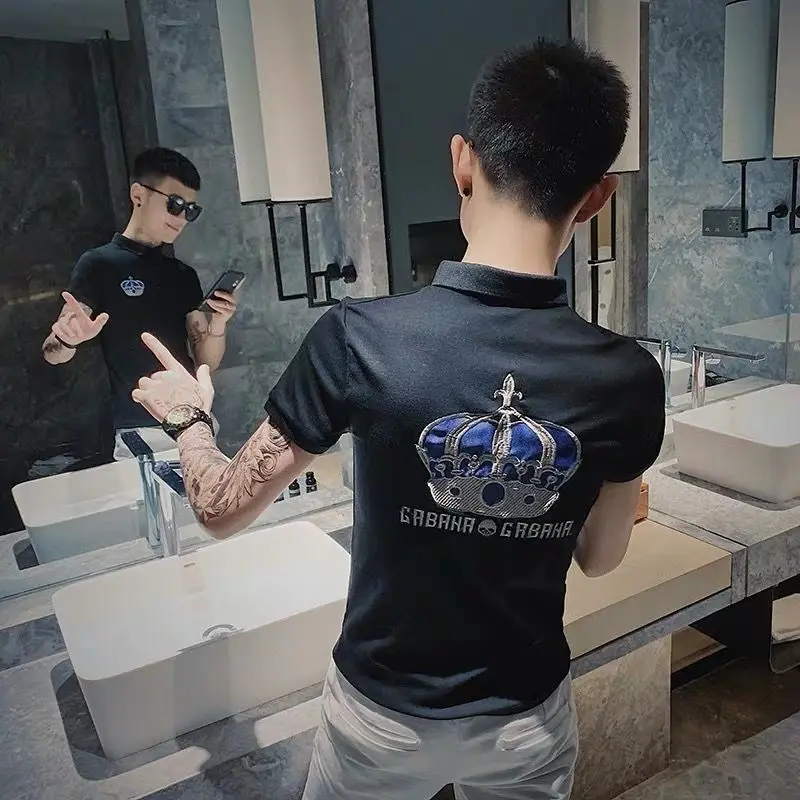 

Polo Shirt Men's versatile embroidery T-shirt social spirit Boy Short Sleeve summer cotton half sleeve T-shirt
