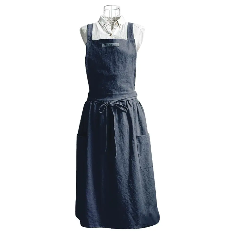 

Nordic Style Women Lady Kitchen Apron Dress Restaurant Coffee Shop Home Kitchen For Cooking Cotton Apron With Pockets