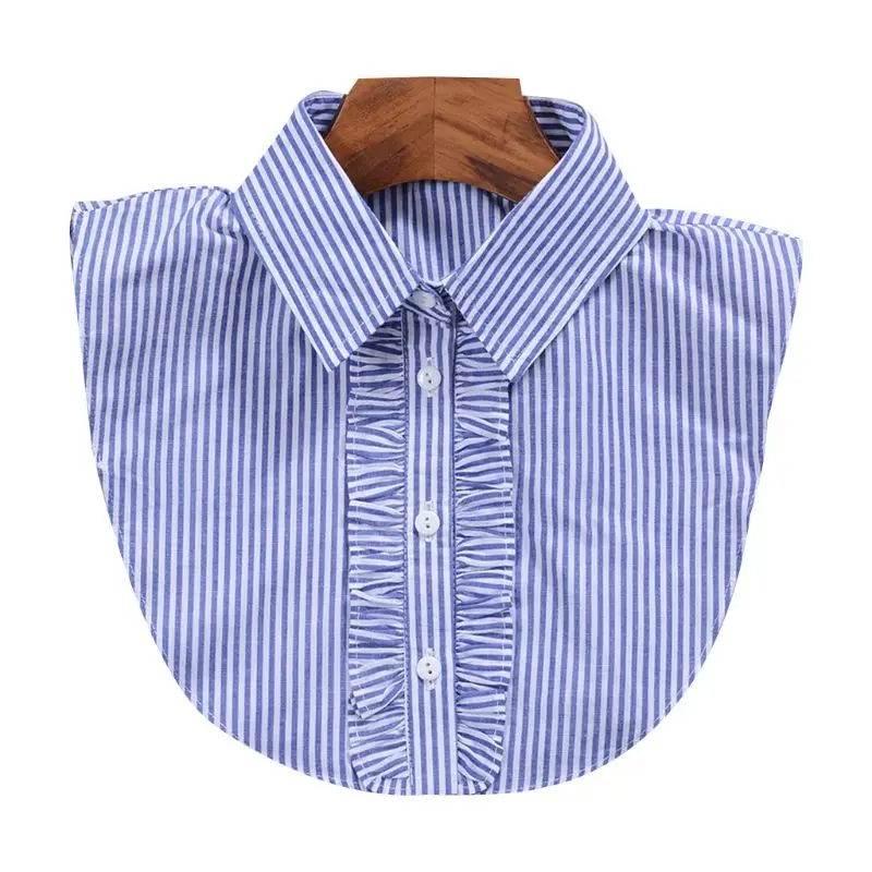 

Women New Fashion Stripe Denim Lace Collar Shirt Fake Collar Tie Vintage Detachable Collar False Collar Lapel Blouse Top