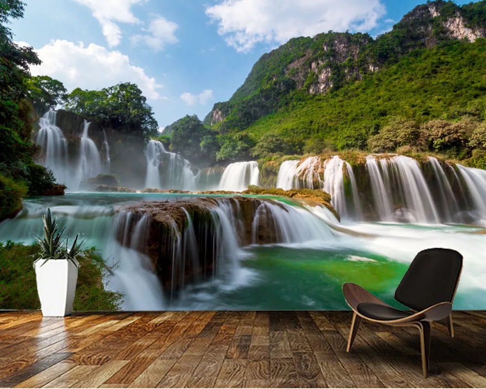 

Papel de parede Beautiful lake waterfall scenery landscape 3d wallpaper,living room tv wall bedroom wall papers home decor mural