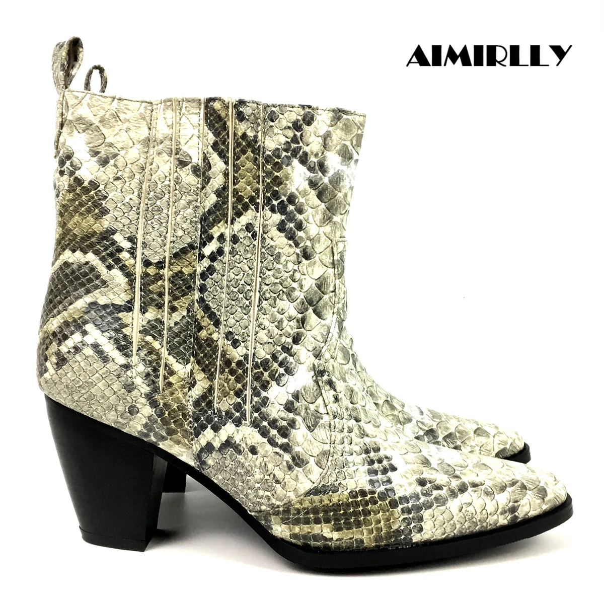 Ботильоны с квадратным носком на среднем каблуке узором из кожи питона Женские