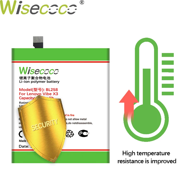 WISECOCO 5250 мАч BL258 батарея для Lenovo Vibe X3 Lemen X3C50 X3C70 X3a40 телефон в наличии + номер