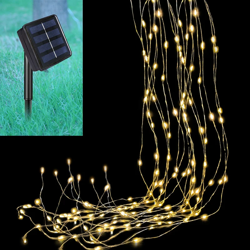 LED Copper Wire Vines Solar Christmas Fairy Lights Outdoor 200LEDs String Waterproof Festoon New Year's Home Garden Dec | Лампы и