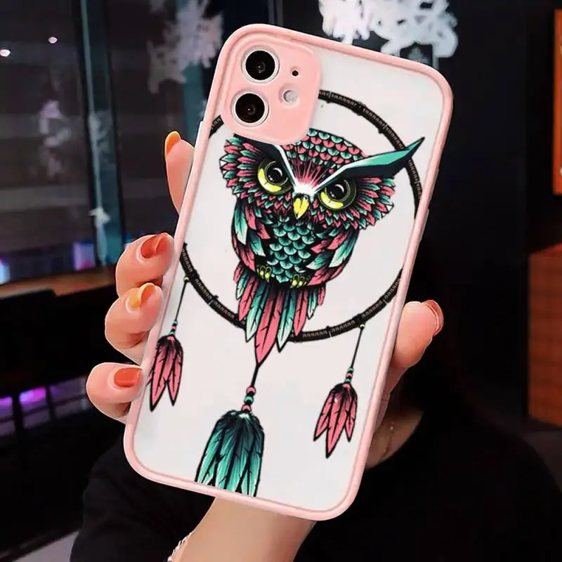 

Animal Owl art cool cute Phone Cases matte transparent For Pink iPhone 7 8 x xs xr 11 12 pro plus max mini Clear Funda