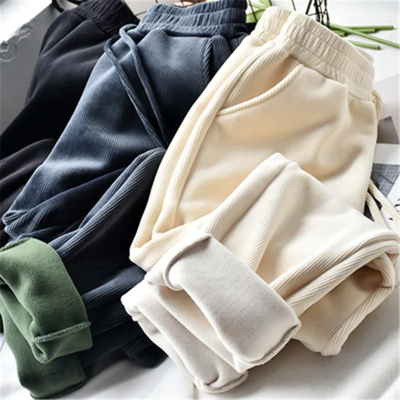 

Winter Thick Corduroy Pants For Women Velvet Thick Trousers 2021 Black Straight Pants Female Workout Fleece Trousers Winter New
