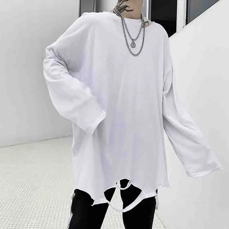 Футболка в стиле хип хоп с длинными рукавами и отверстиями|Мужские футболки| |