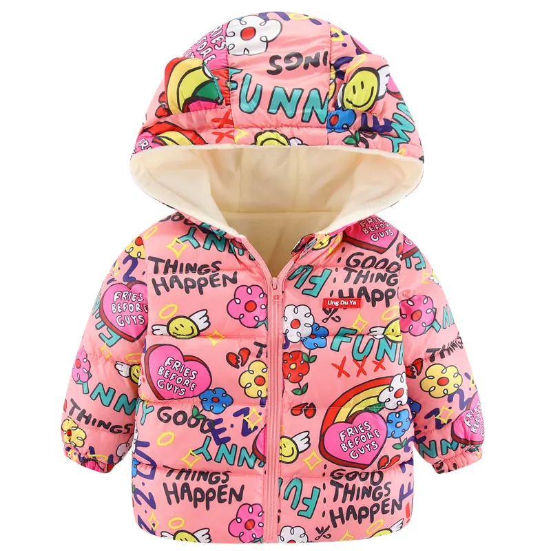 

Print Cartoon Children's Down Outerwear Hooded Winter Clothes Teen Boys Girls Cotton-Padded Parka Coats Thicken Warm 2021 New