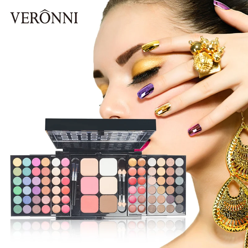 VERONNI Fashion 78 цветов, палитра теней для век, набор 48 теней для век+ 18 блесков для губ+ 2 Румяна+ 2 контура+ 7 консилеров, набор косметики
