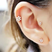 2 colors 925 silver minimal tiny stud flowers cute earrings paved with white round cz dainty wedding jewelry gift 2022 new