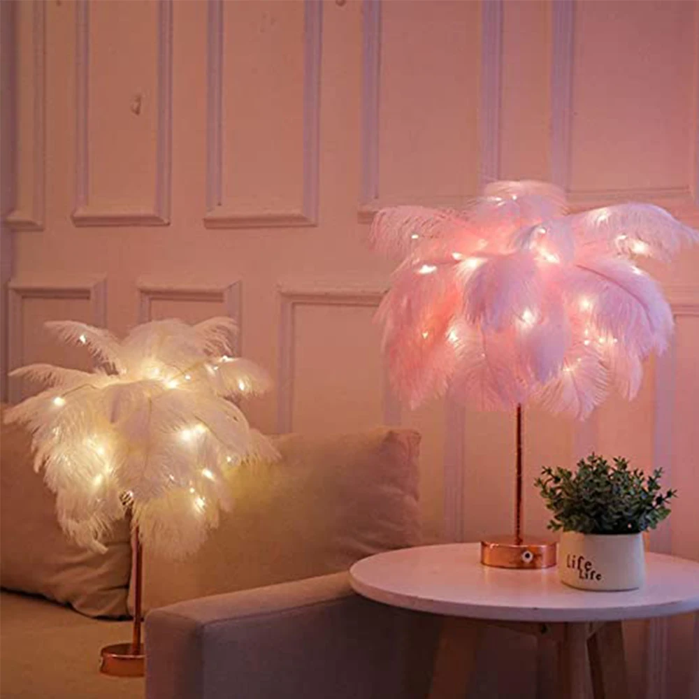 

Nordic Feather Night Light Remote Control Fairy Desktop Lamp USB for Home Living Room Bedroom Party Wedding Romantic Decoration