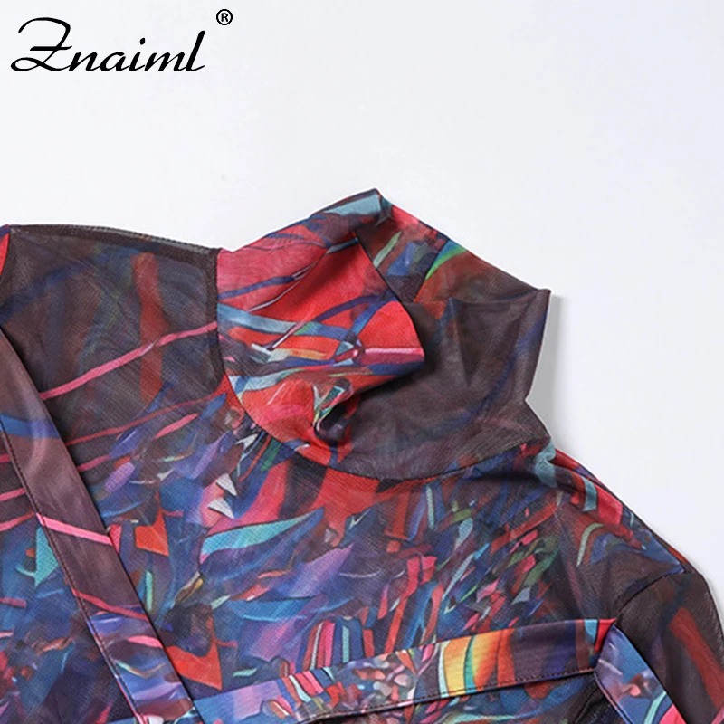 

Znaim Sexy Mesh Long Sleeve Hollow Out Bandage Slit Mini Dress Spring Women Fashion Party Club Colorful Active Streetwear Outfit