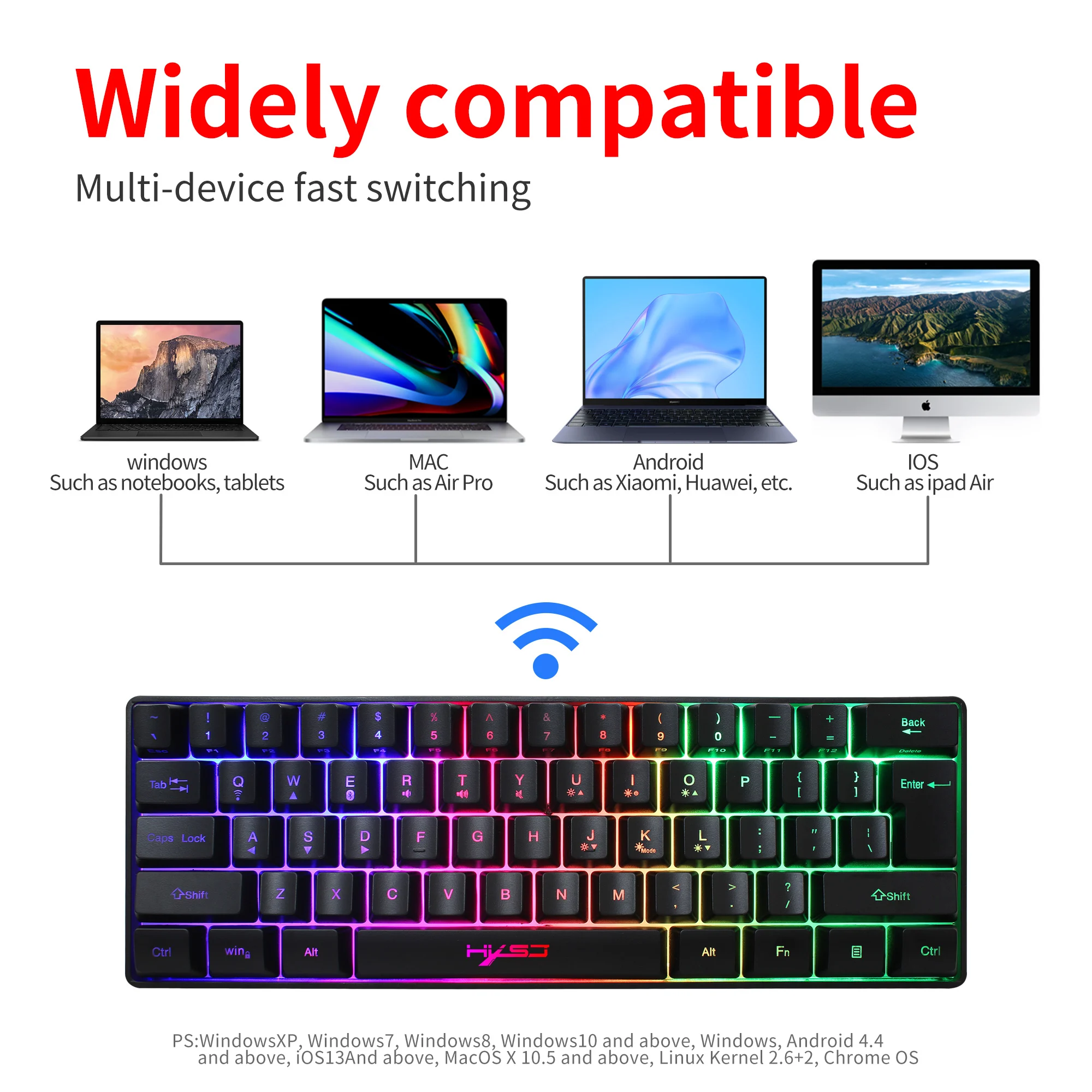 Беспроводная игровая клавиатура 61 клавиша Bluetooth 5 0 2 4 ГГц с RGB-подсветкой |