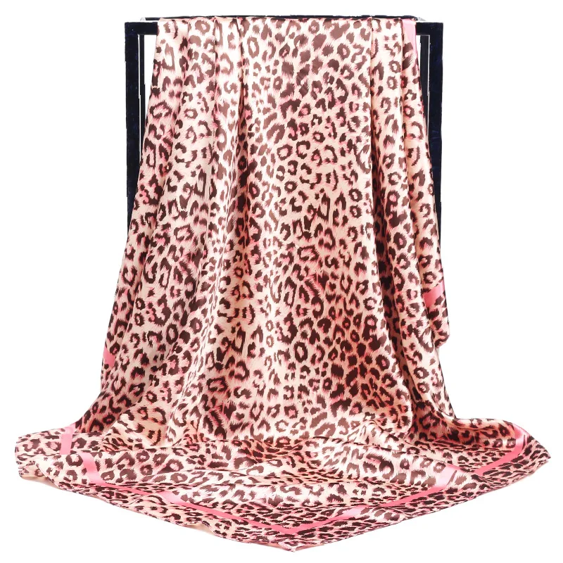 

New Silk Square Scarf Women Foulard 90cm Leopard Print Headscarf Soft Neckerchief Lady Shawl Wrap Muffler Bandanna Female Hijabs