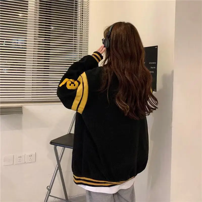 

2021 New Arrival Hot Single Breasted Spliced Letter Brand Clothing Bomber Jacket Women Loose Baseball Uniform Female Winter Coat