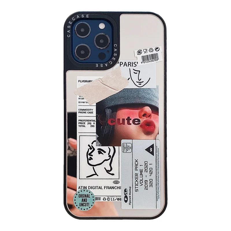 

Couple Tags phone Case for iPhone 12 mini SE 7 8 Plus X XS Max XR 11 pro Max mirror Hard shell Cover with Black Len Frame