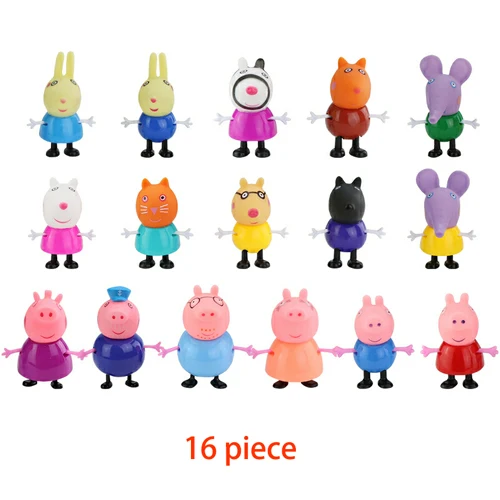 16 PCS Оригинальная игрушка Peppa, Свинка Джордж, фигурки, кукла Peppa, друзья, любовь, обучение, классная сцена, развивающие игрушки, Детский Рождественский подарок - Цвет: 16 PCS