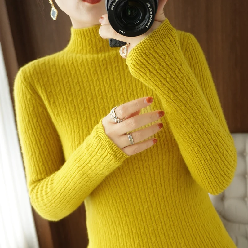 Женский кашемировый свитер повседневный облегающий кардиган с полувысоким