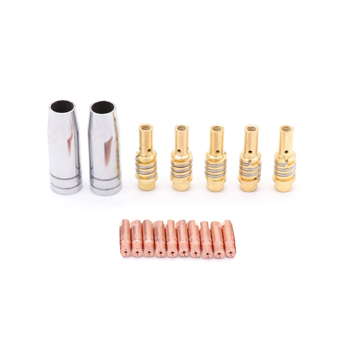 

17PCS E-Cu Contact Tip M6*25 (0.6/0.8/0.9/1.0/1.2mm) Tip Holder Nozzle For MB 15AK Mig Welding Torch Consumables