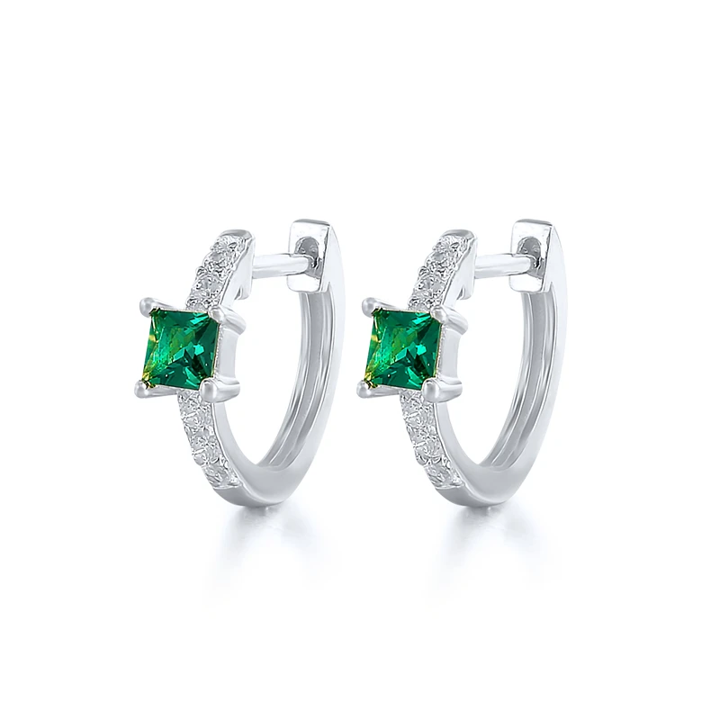 

BOAKO 925 Sterling Silver Colorful Square Crystal Hoop Earrings For Women Pave Zircon Circle 9mm Huggie Earrings Piercing Jewels