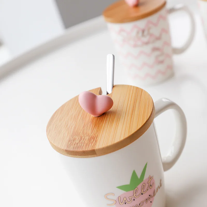 Симпатичная кружка с крышкой и ложкой простая художественная керамическая чашка