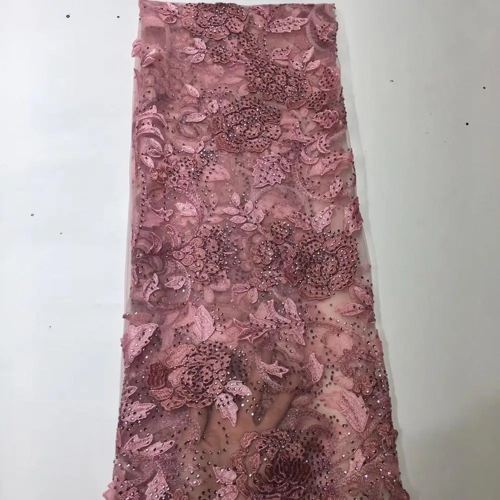 Персиковое Африканское кружево ткань со стразами Вышитое в нигерийском стиле