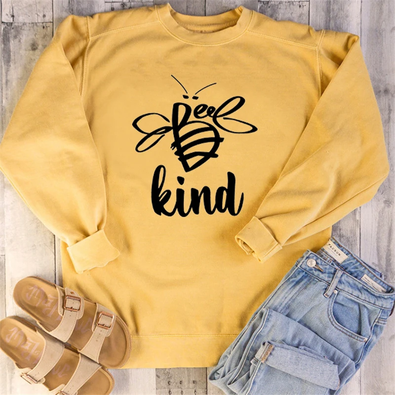 

Long Sleeve Women Cotton Hoodies New Fashion Letter Print Top Casual Round Neck Bee Pattern Tops For Women Ladies