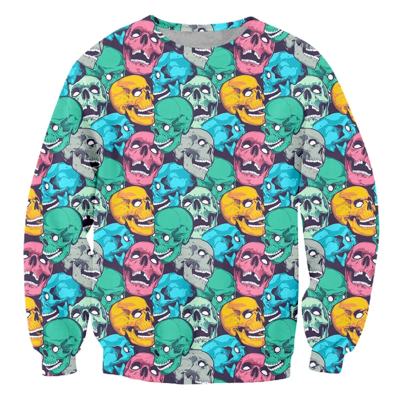 

IFPD New Colorful Funny Skull Sweatwear Novelty Horror Element Gothic Style O-neck Long Sleeve Fall Winter Oversized EU Size 6XL