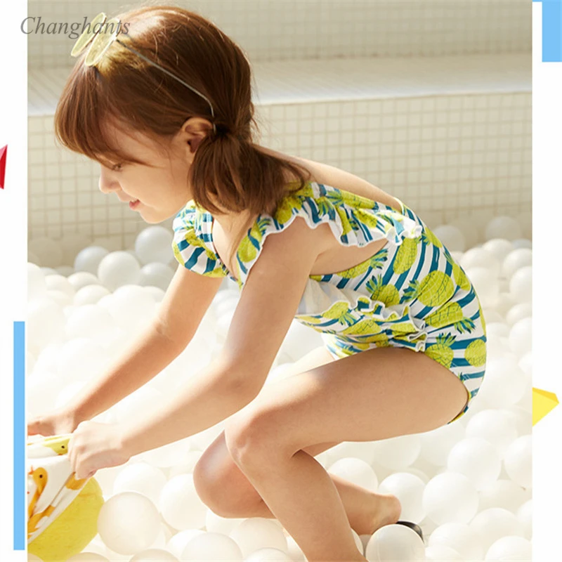 Цельный купальник для девочек 2 10 лет с принтом ананасов Детские купальники