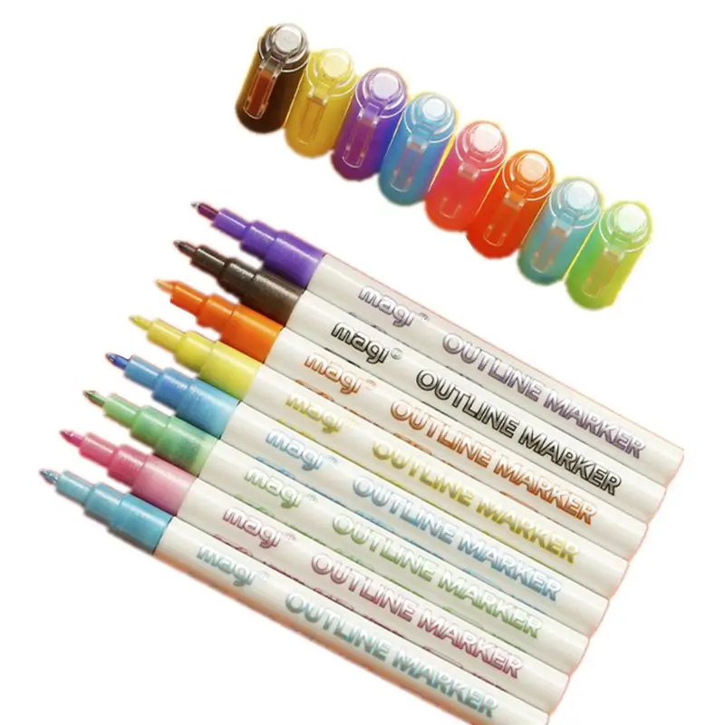 

Self-outline Metallic Markers, 8pcs Double Line Pen BuIIet JournaI Pens & Colored Permanent Marker Pens for Kids Markers