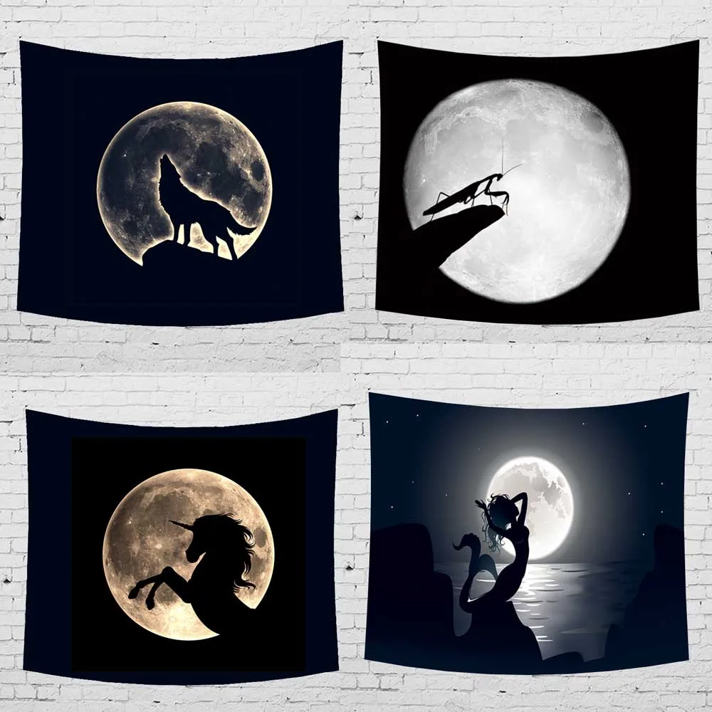 

Animal Moon Wall Hanging Tapestry Horse Mermaid Wolf Praying Mantis Home Hippie Cloth Yoga Mat Bedroom Blanket Mural Decoration