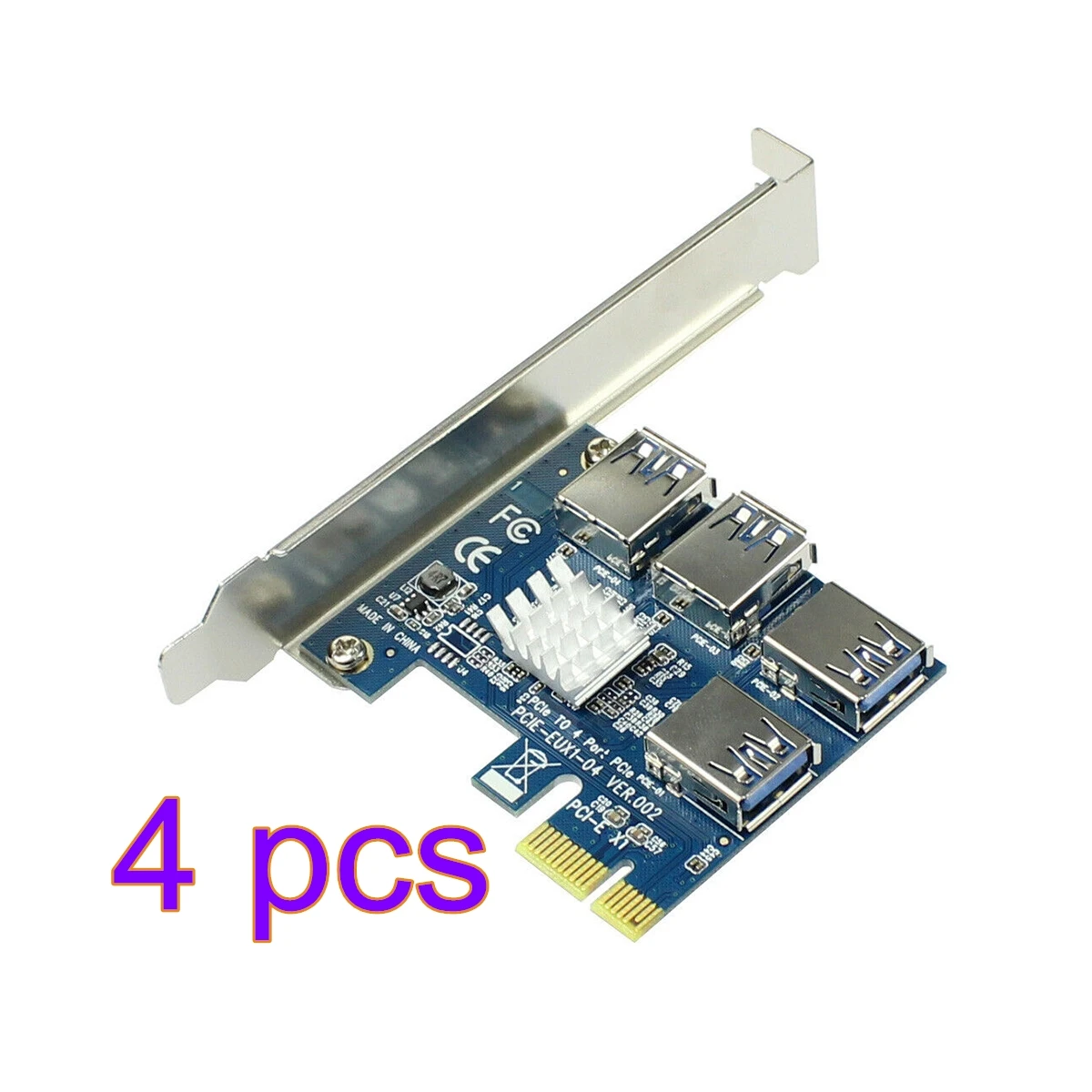 

4 Pieces PCIE PCI-E PCI Express Riser Card 1x to 16x 1 to 4 USB 3.0 Slot Multiplier Hub Adapter For Bitcoin Mining BTC Devices